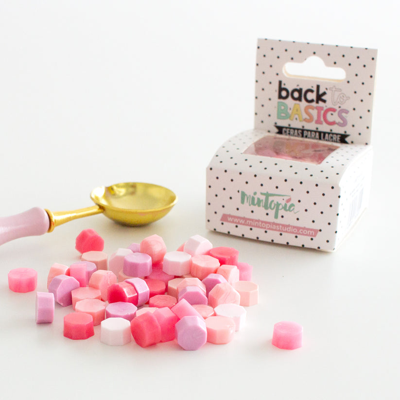 Pacote de cera para lacre com peças coloridas e colher dourada