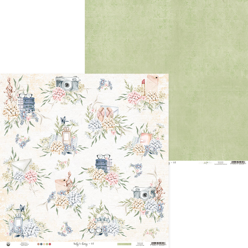 Papel decorativo duplo com padrão floral e verde claro