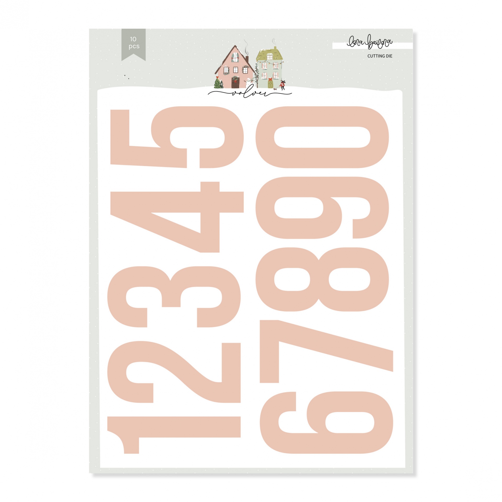 Folha de autocolantes números rosa pastel com embalagem branca