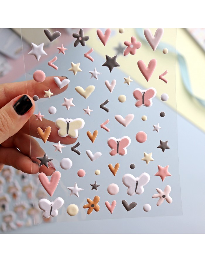 Folha de autocolantes em relevo com padrões diversos coloridos