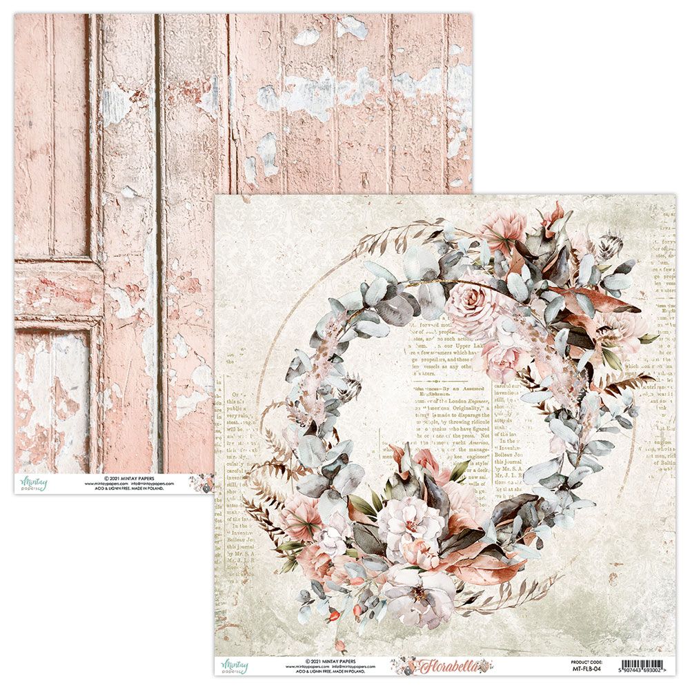 Papel decorativo para bricolage com coroa floral e padrão de parede envelhecida