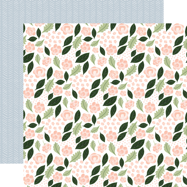 Papel decorativo floral com verso azul claro geometricamente padronizado