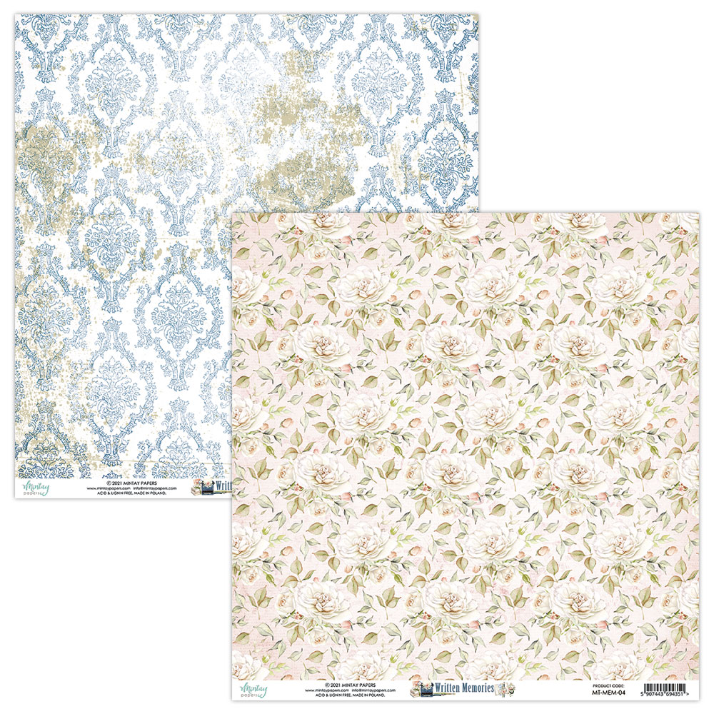 Folhas de papel decorativo com padrões barroco azul e dourado e floral rosa e verde para artesanato