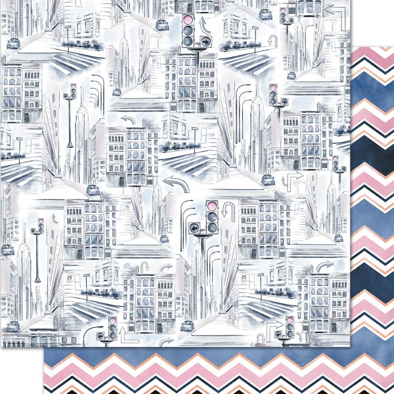 Papel de parede padrão urbano e padrão chevron colorido.