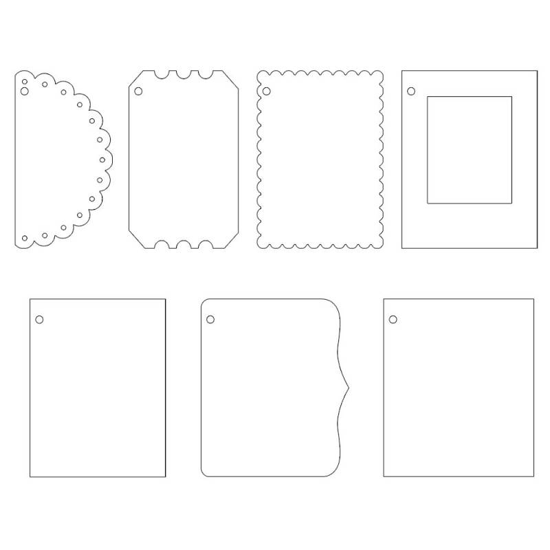 Set de etiquetas brancas com vários formatos e bordas decorativas