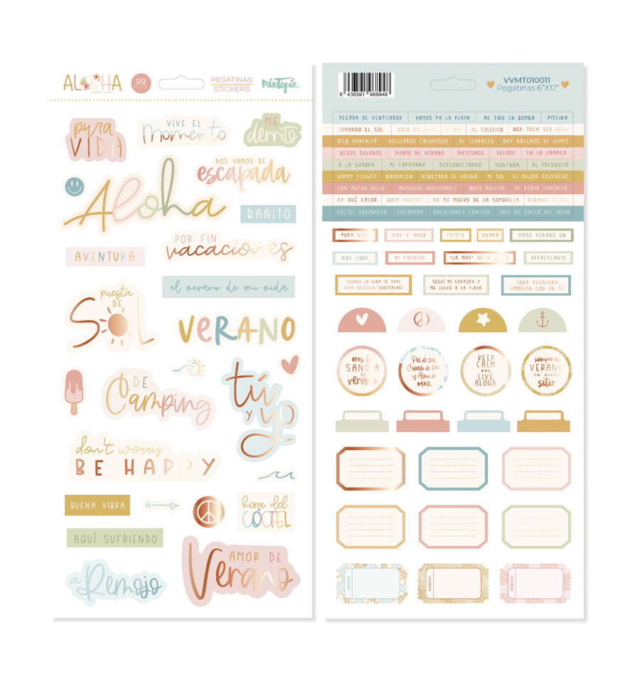 Conjuntos de autocolantes decorativos com frases e etiquetas coloridas em fundo branco