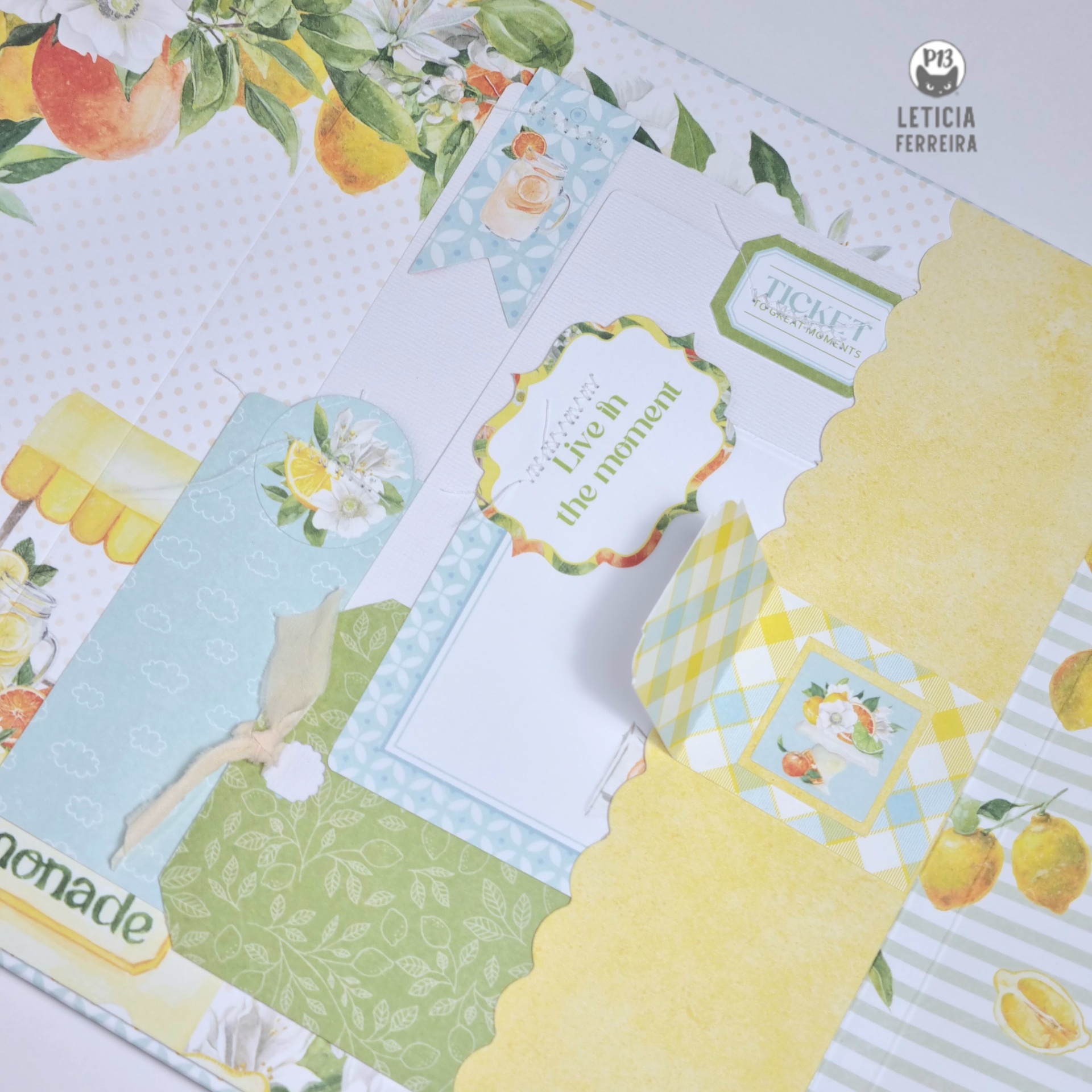 Folhas de papel decorativo para scrapbook com temas de frutas cítricas e limonada