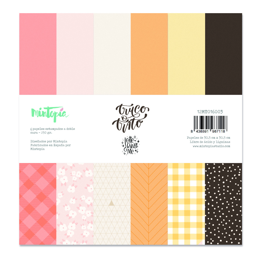 Bloco de papéis decorativos Mintopia com 6 folhas e padrões coloridos