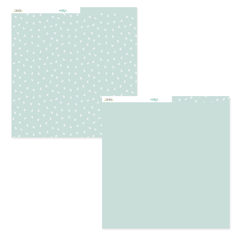 Duas folhas de papel azul claro para scrapbooking com padrão e lisa