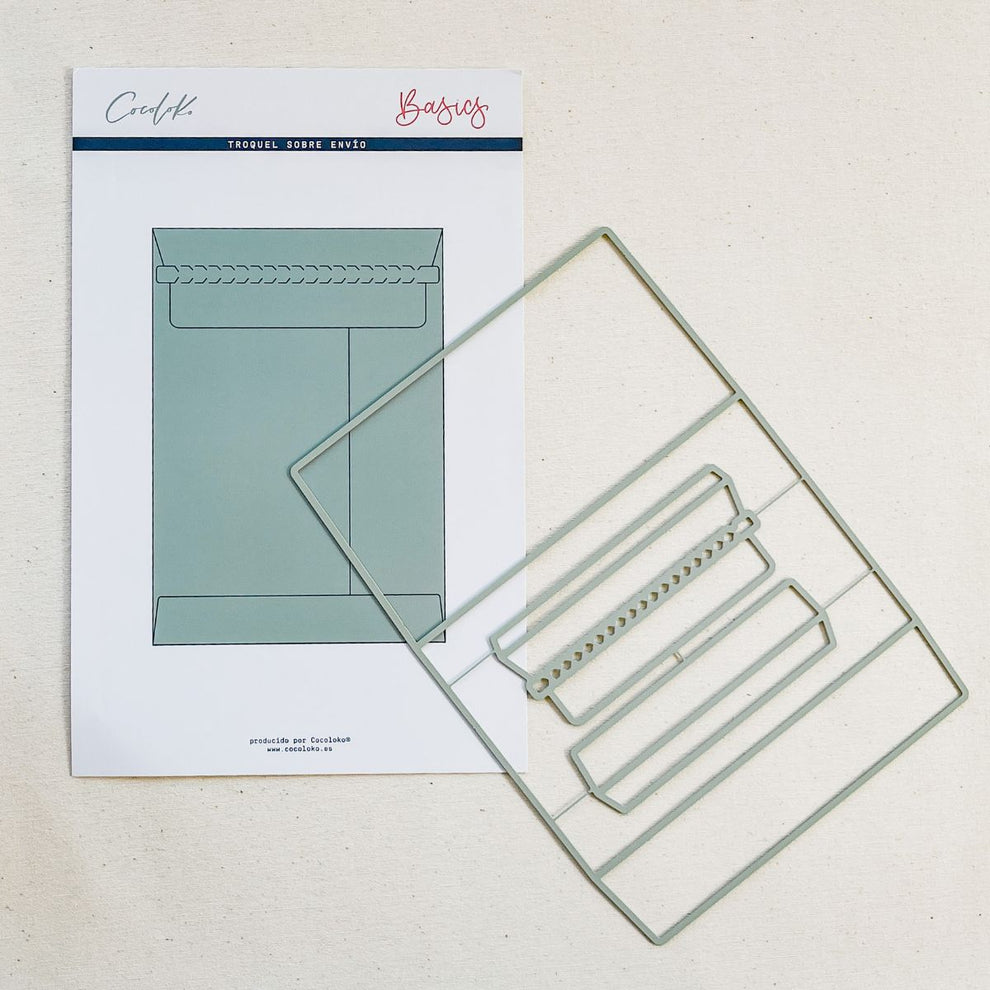 Conjunto de corte para envelope em metal com instruções em papel branco