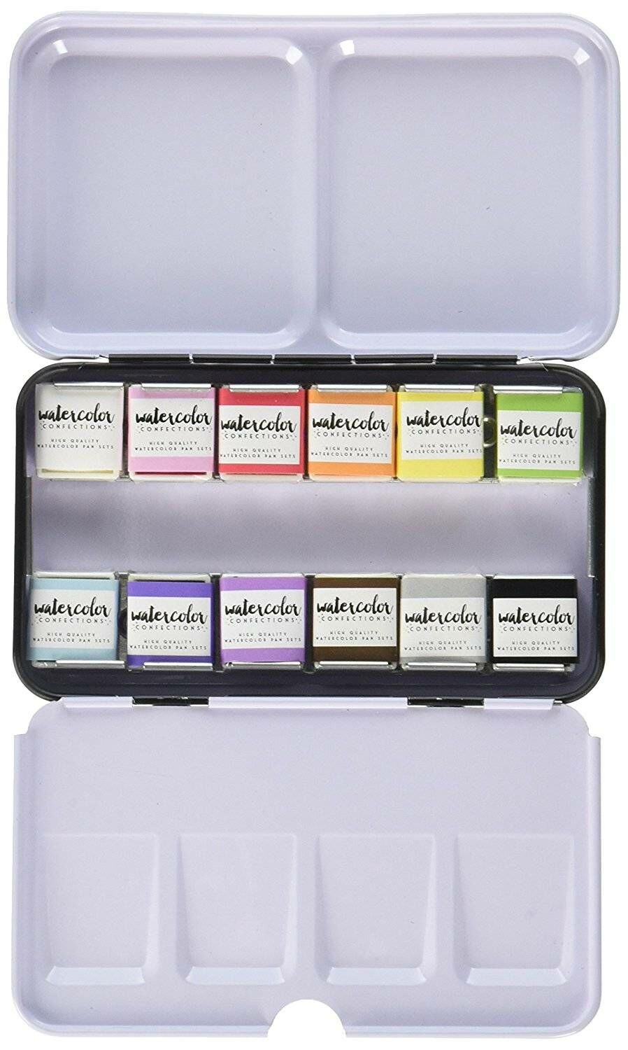 Estojo de tintas aquarela com 12 cores e compartimentos para mistura