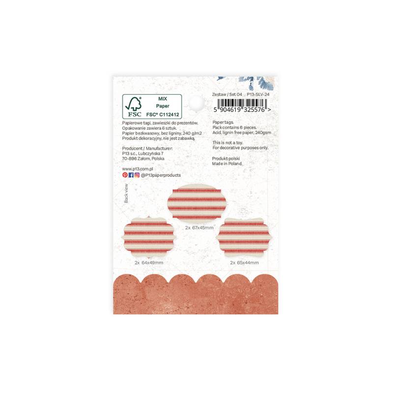 Embalagem de papel decorativo para cupcakes com listras vermelhas e brancas e informações em várias línguas