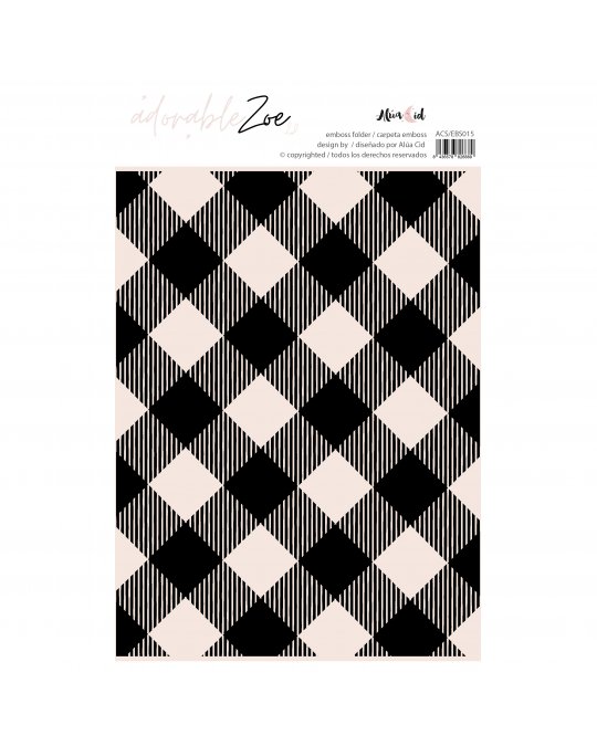 cartolina com padrão xadrez preto, branco e bege com texto no cabeçalho