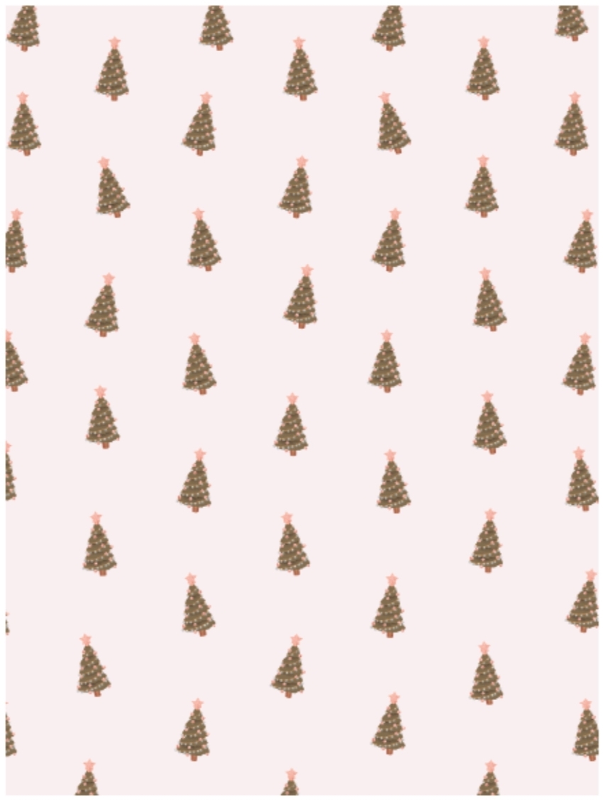 Padrão de árvores de Natal verdes com estrelas rosa em fundo rosa claro