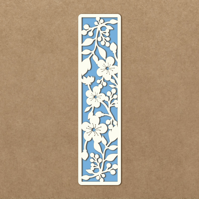 Marcador de livros azul com padrão floral branco