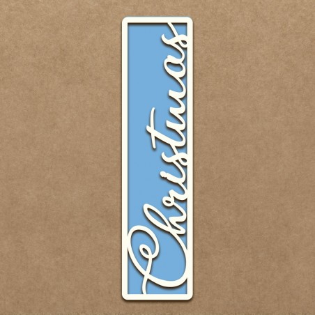 Marcador de livro azul e branco com a palavra Christmas