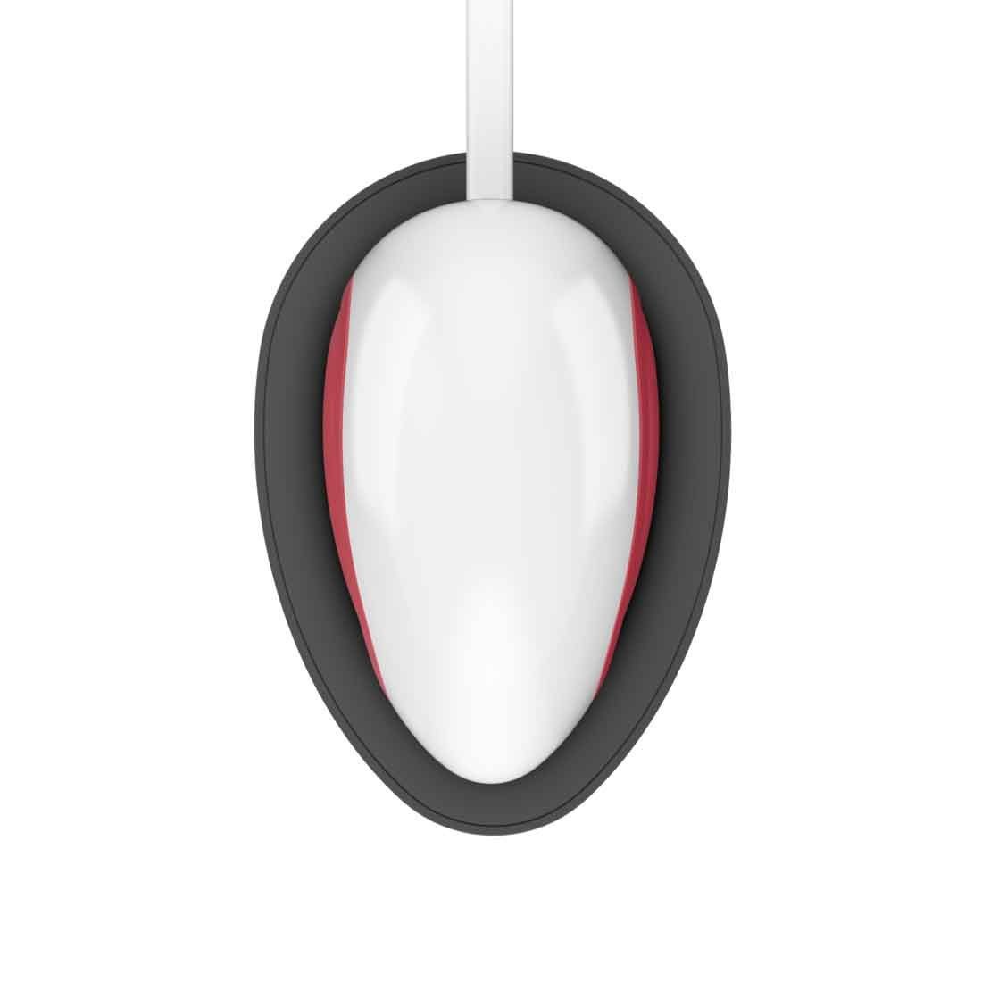 Rato de computador branco, vermelho e preto com cabo branco