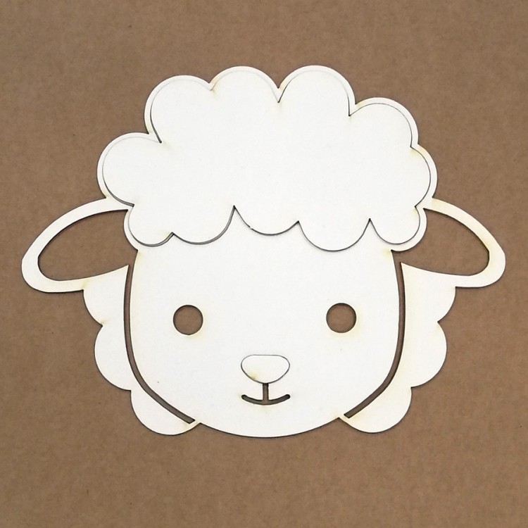 Máscara branca de ovelha com olhos redondos e boca simples