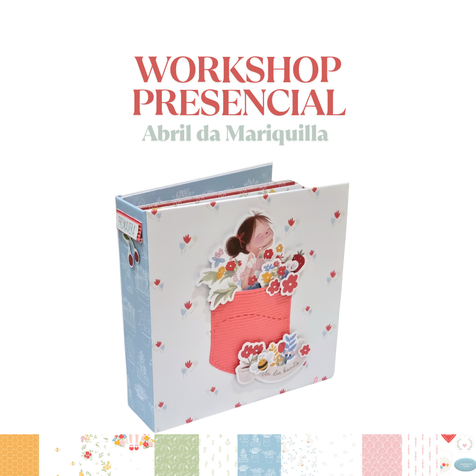 Álbum decorativo para scrapbooking com capa branca, flores, e ilustração em relevo de rapariga com flores