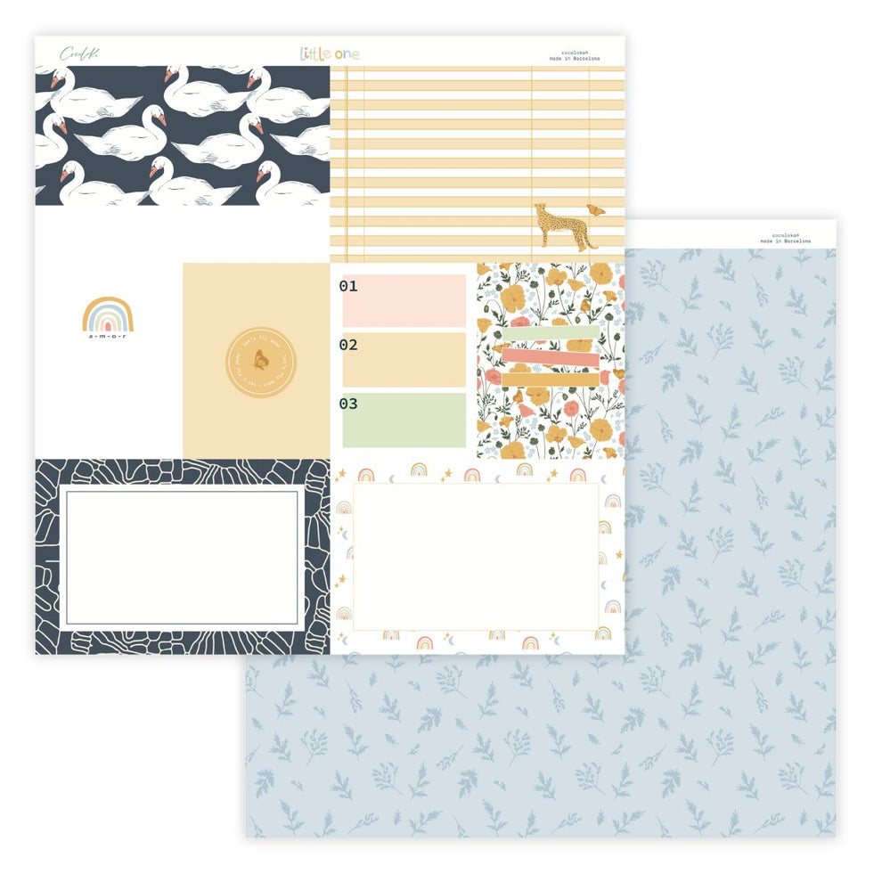 Folha de papel decorado com padrões variados e espaços para escrita