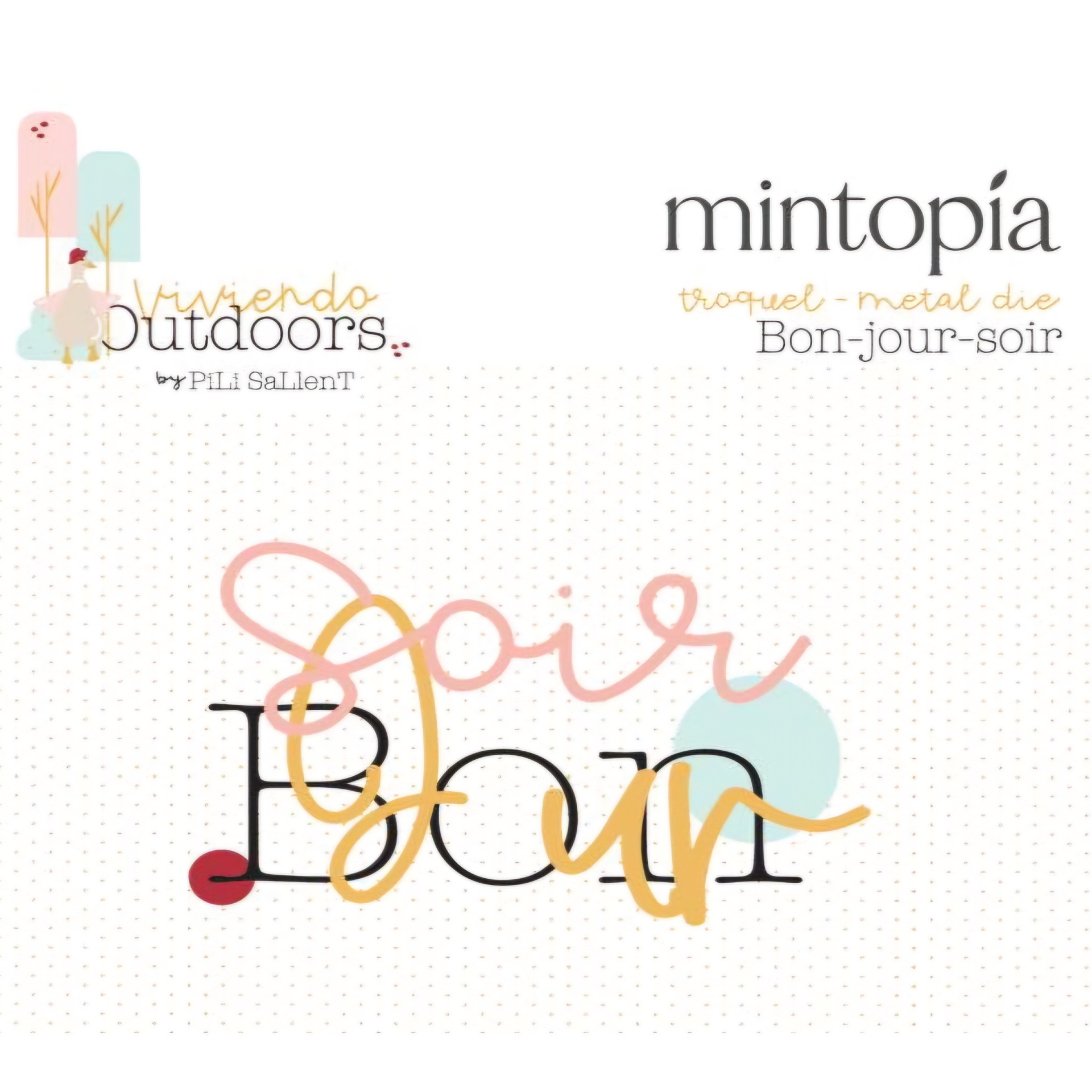 Texto colorido 'soir Bon' com vários textos relacionados em fundo branco pontilhado