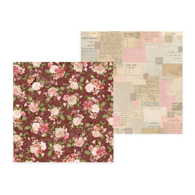 Papel decorativo duplo com padrão floral e design vintage de cartas