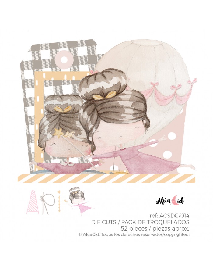 Pack de troquelados duas bonecas com coque e algodão doce cor de rosa