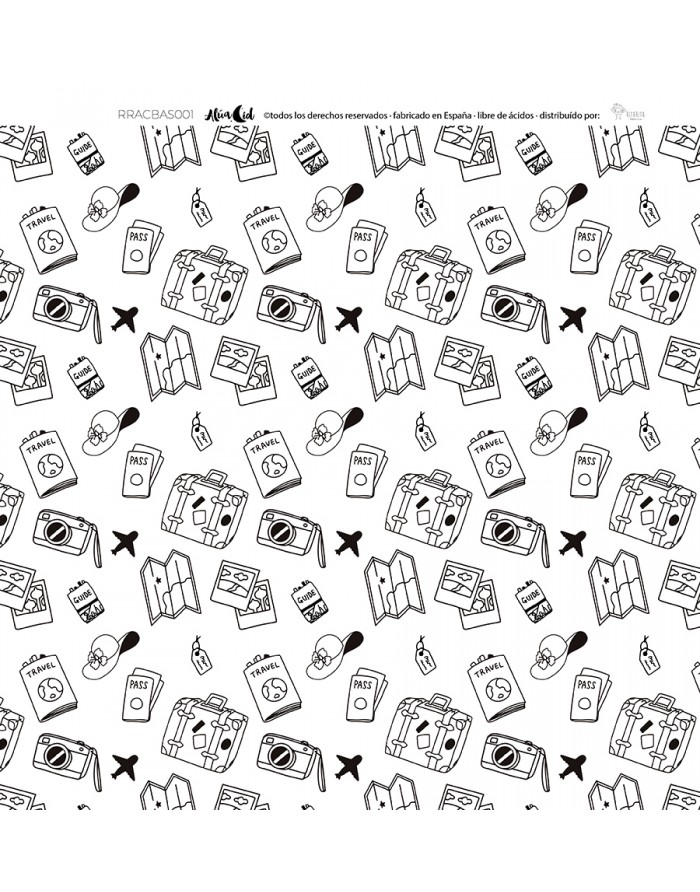 Papel de embrulho com desenhos de viagem a preto e branco