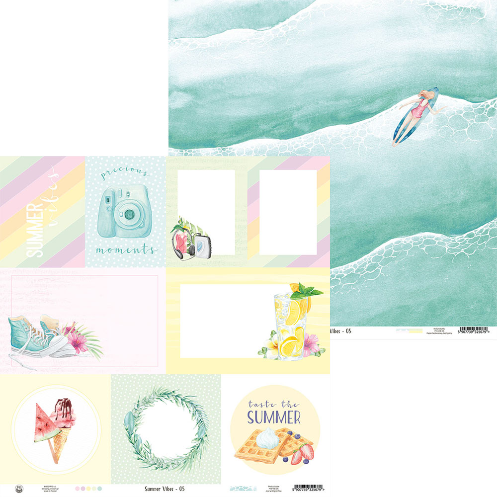 Folhas decorativas de scrapbooking com temas de verão e cores pastel