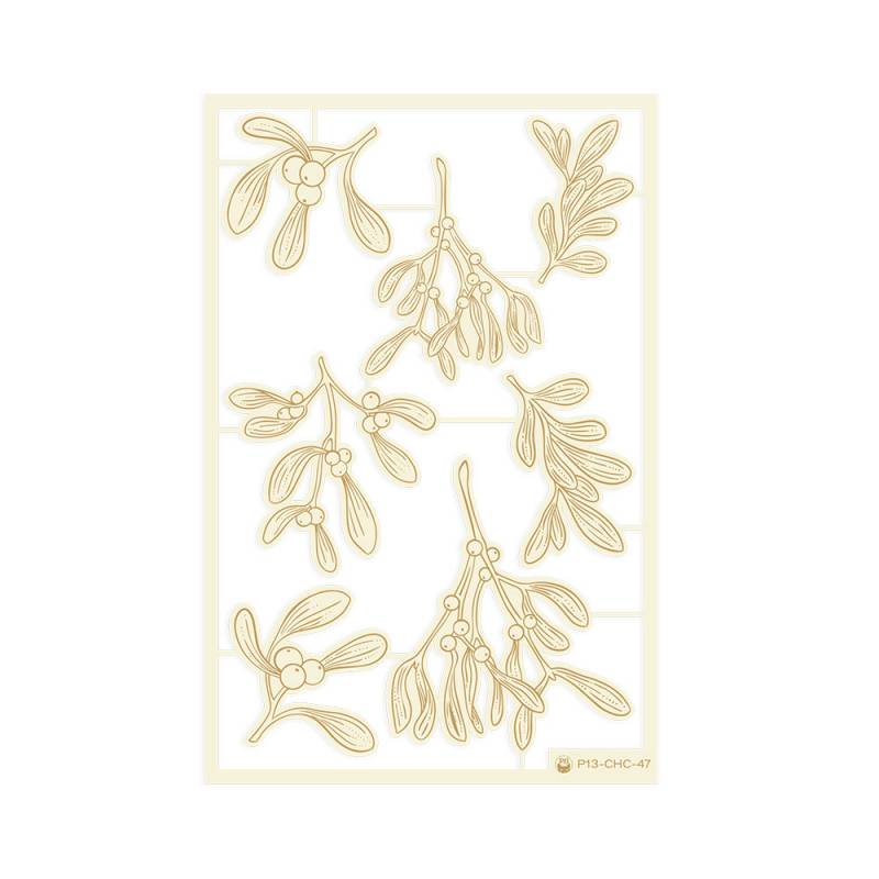 Autocolantes dourados com design de ramos de visco em fundo branco