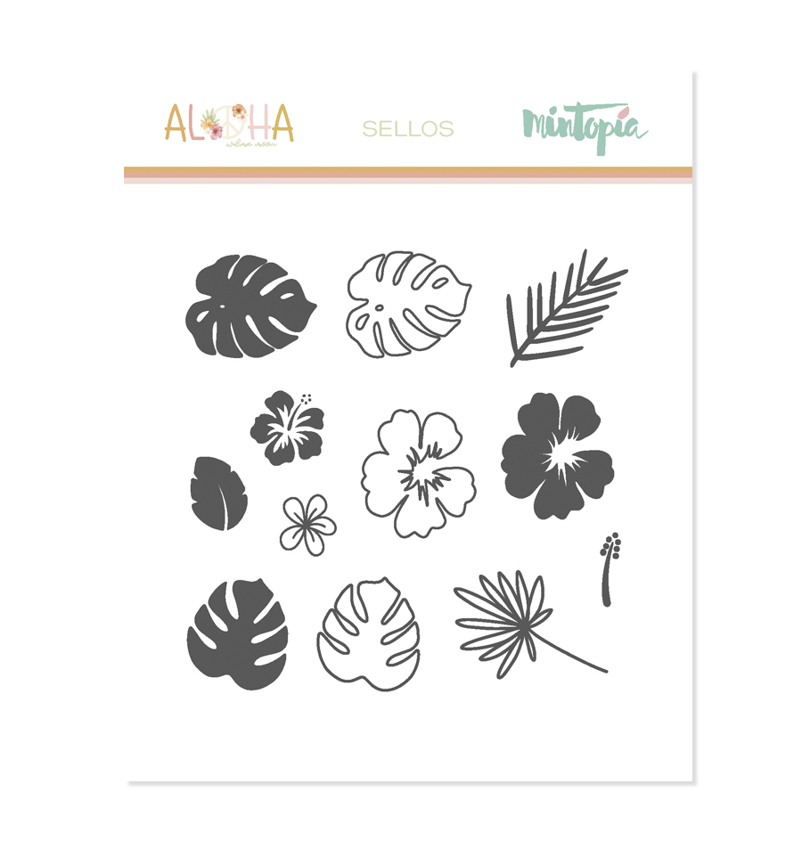 Conjunto de selos tropicais e florais em preto e branco