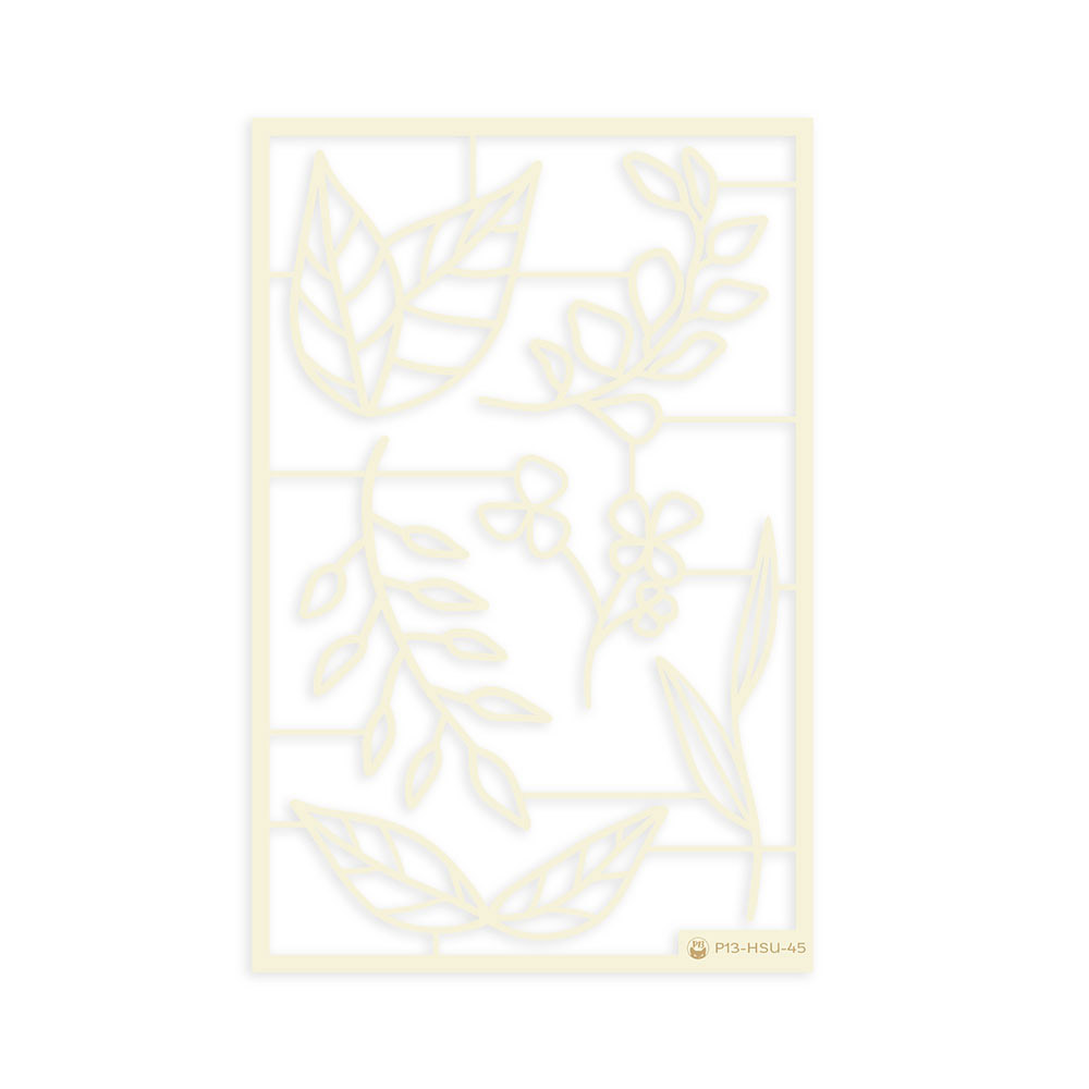 Painel decorativo branco com folhas estilizadas