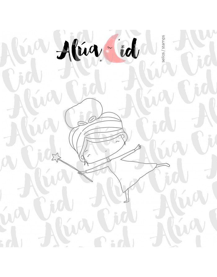 Desenho a traço de criança com chapéu de cozinheiro e varinha mágica com texto Alúa Cid