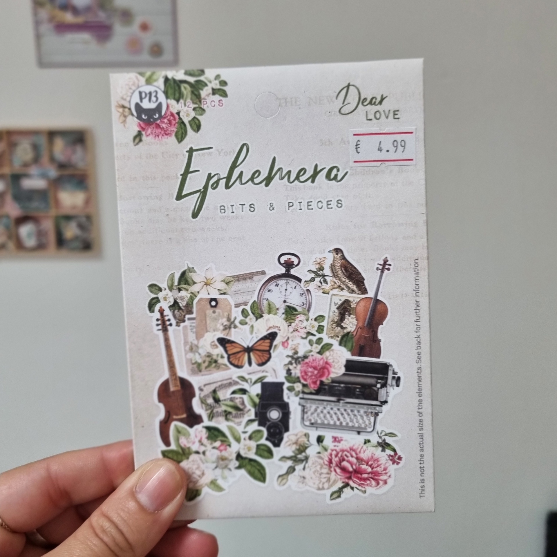 Pacote de autocolantes decorativos vintage com várias imagens e preço €4.99