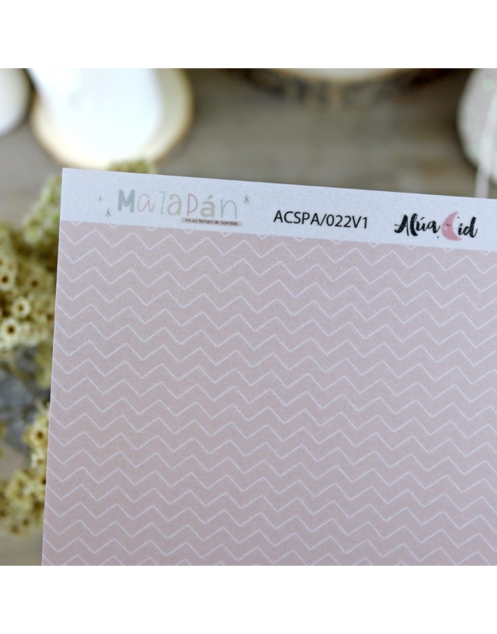 Folha de papel decorativo rosa com padrão zig-zag e texto no topo