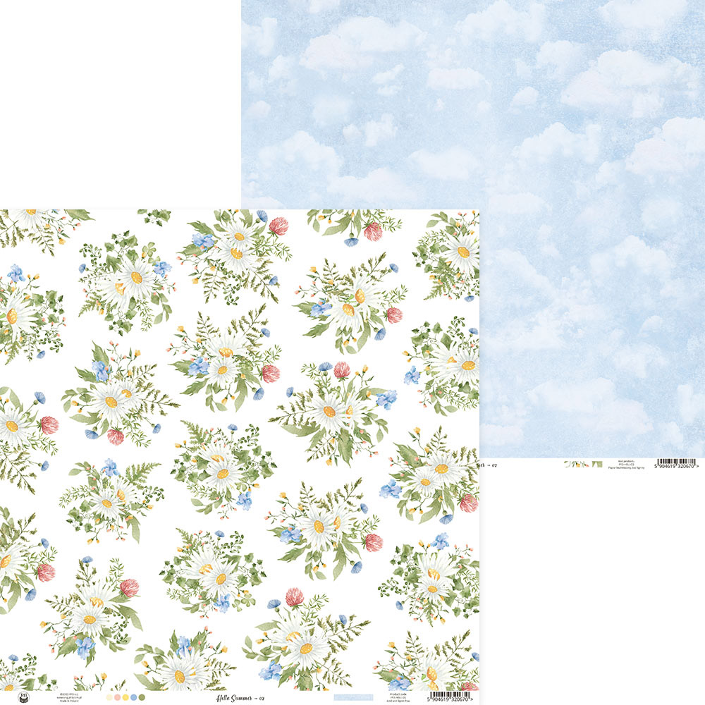 Papel decorativo floral e padrão de nuvens azul