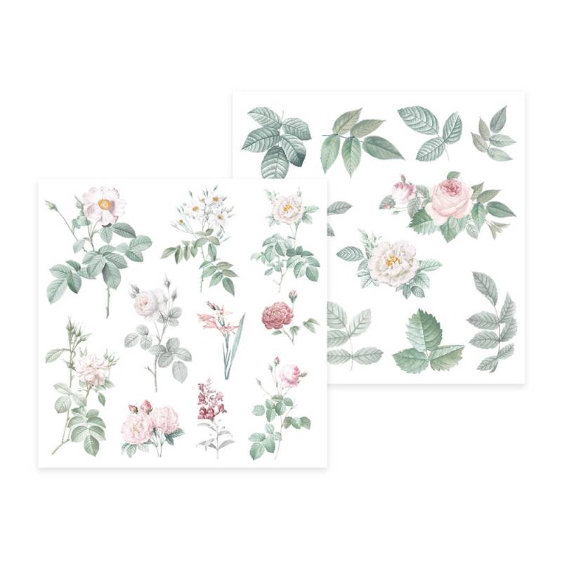 Papel com desenhos florais e folhas em aquarela