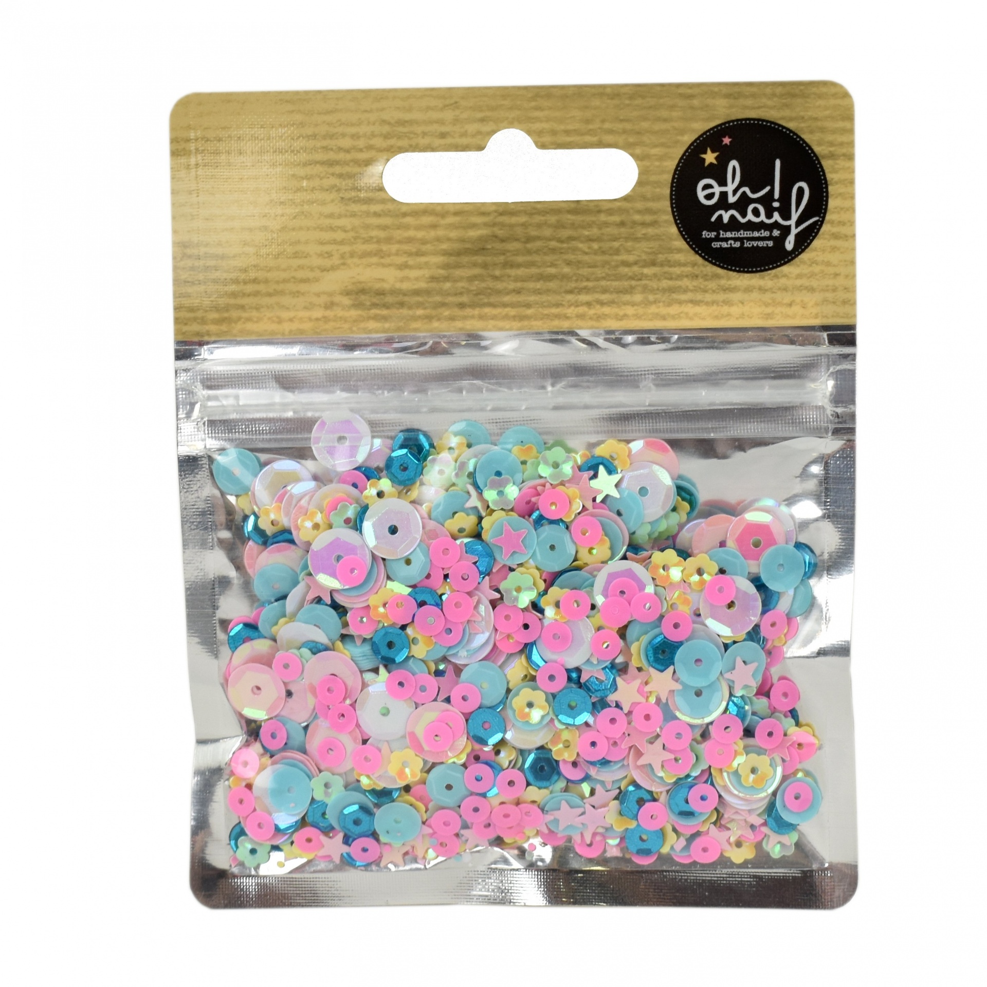 Pacote de lantejoulas coloridas com etiqueta oh! mail