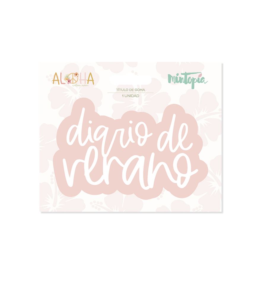 Goma rosa com texto 'diário de verão' em fundo branco floral
