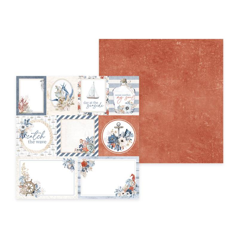 Conjunto de papel para scrapbooking com motivos náuticos e texto em inglês