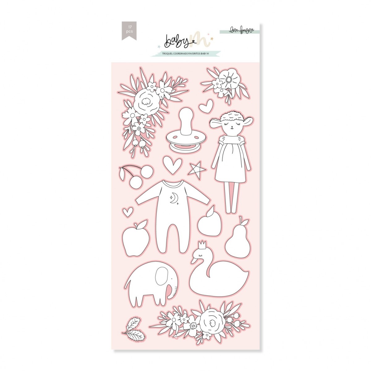 Autocolantes Baby by Sara Espejo desenhos lineares rosa em fundo rosa claro