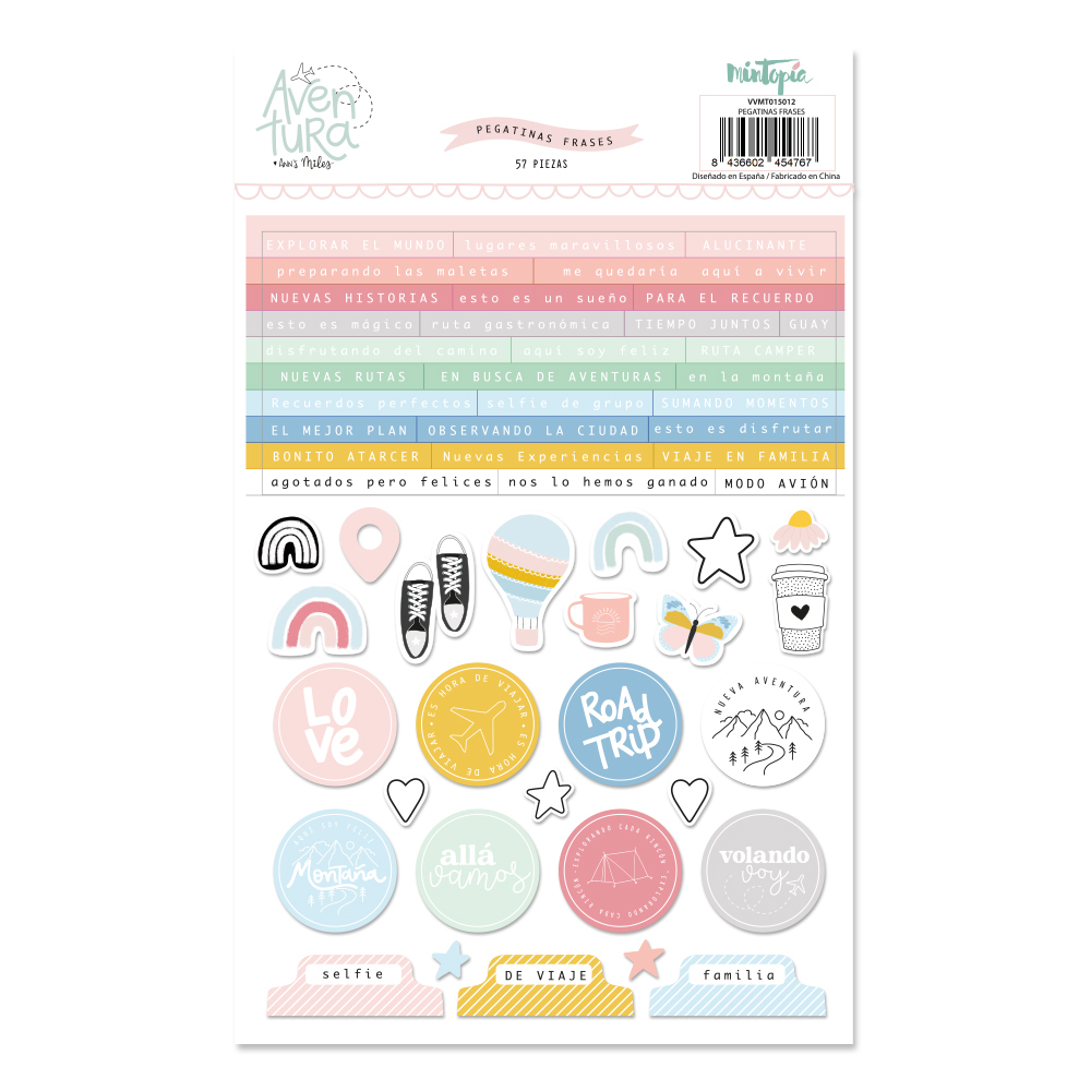 Folha de autocolantes coloridos Avery Turo com frases e ícones em tons pastel