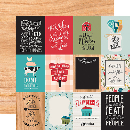 Conjunto de 12 quadros decorativos com textos e imagens diversas, usados como decoração de cozinha