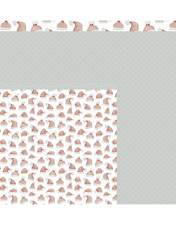 tecido ou papel decorativo com padrão de chapéus de Papai Noel cor de rosa e cinza com pontos brancos