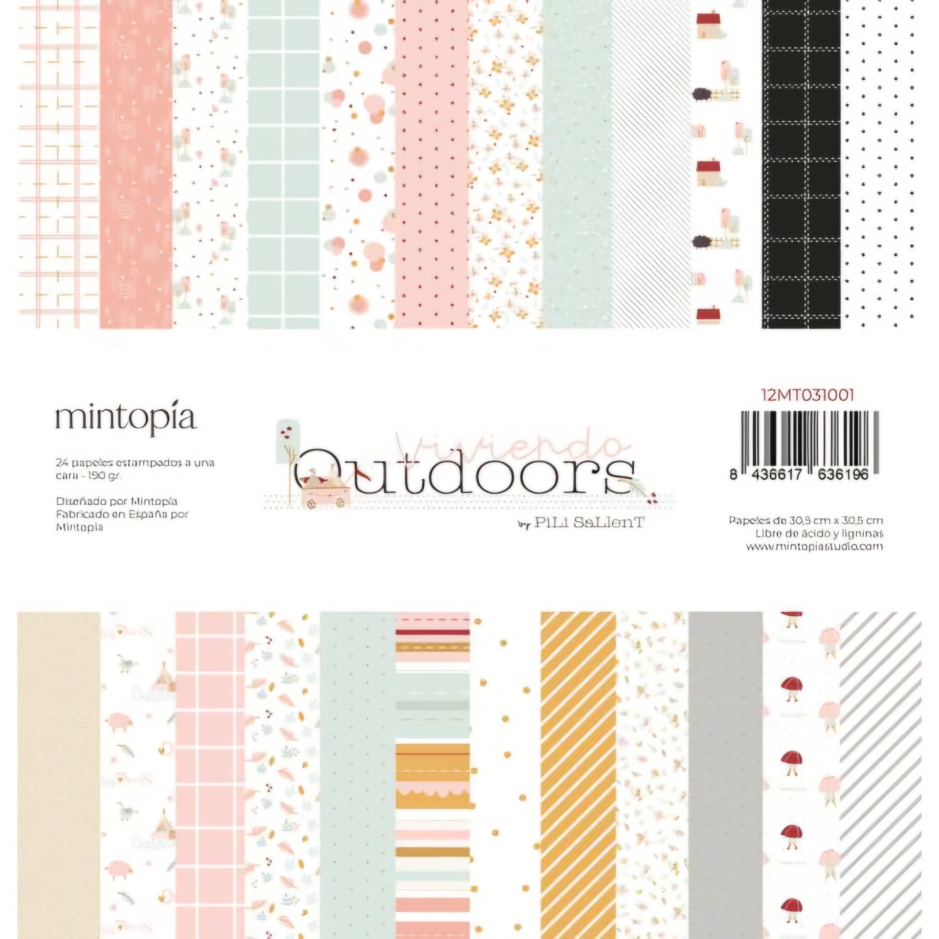 Papel decorativo para scrapbooking Mintopía Wander outdoors em tons pastel com vários padrões
