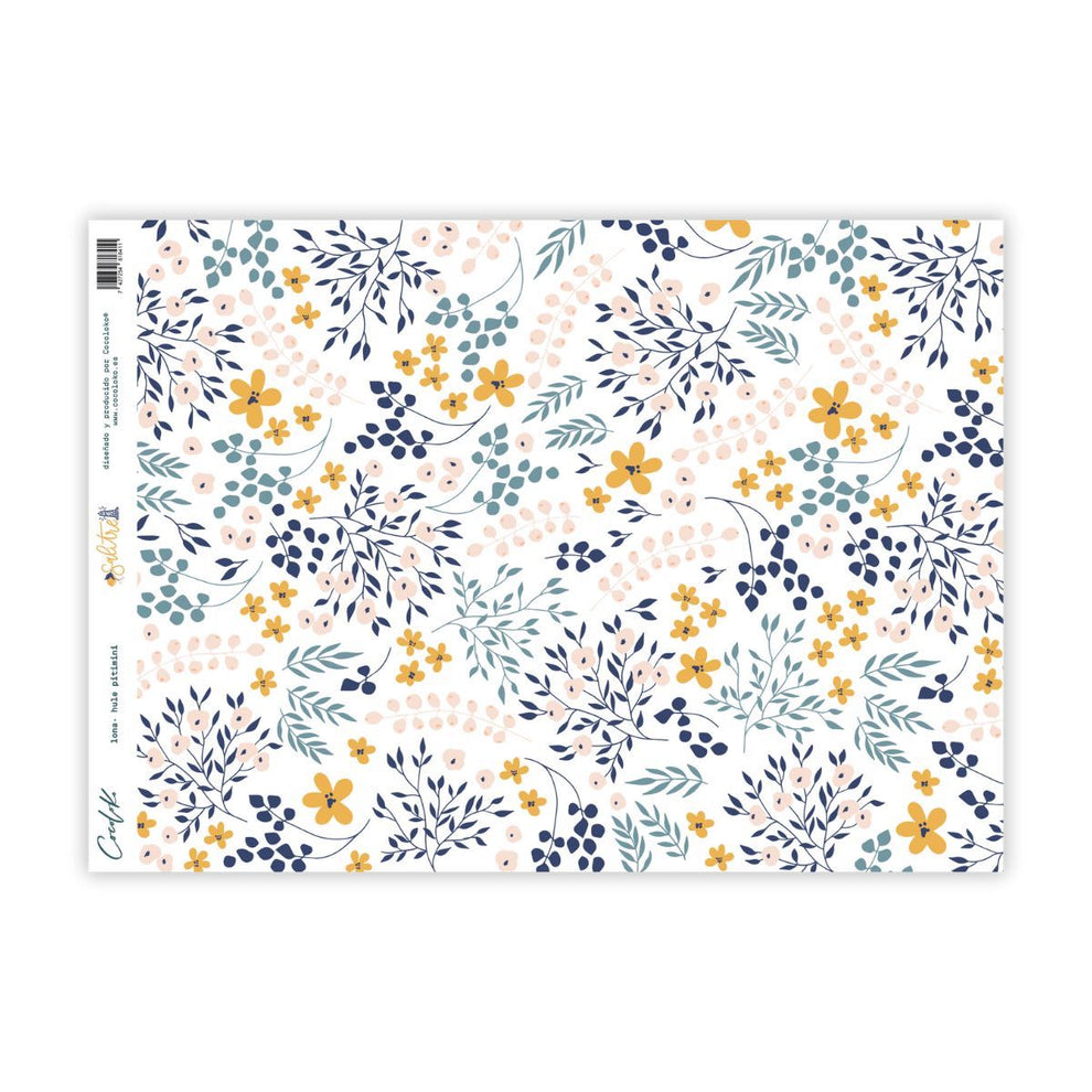 Papel decorativo com padrão floral colorido