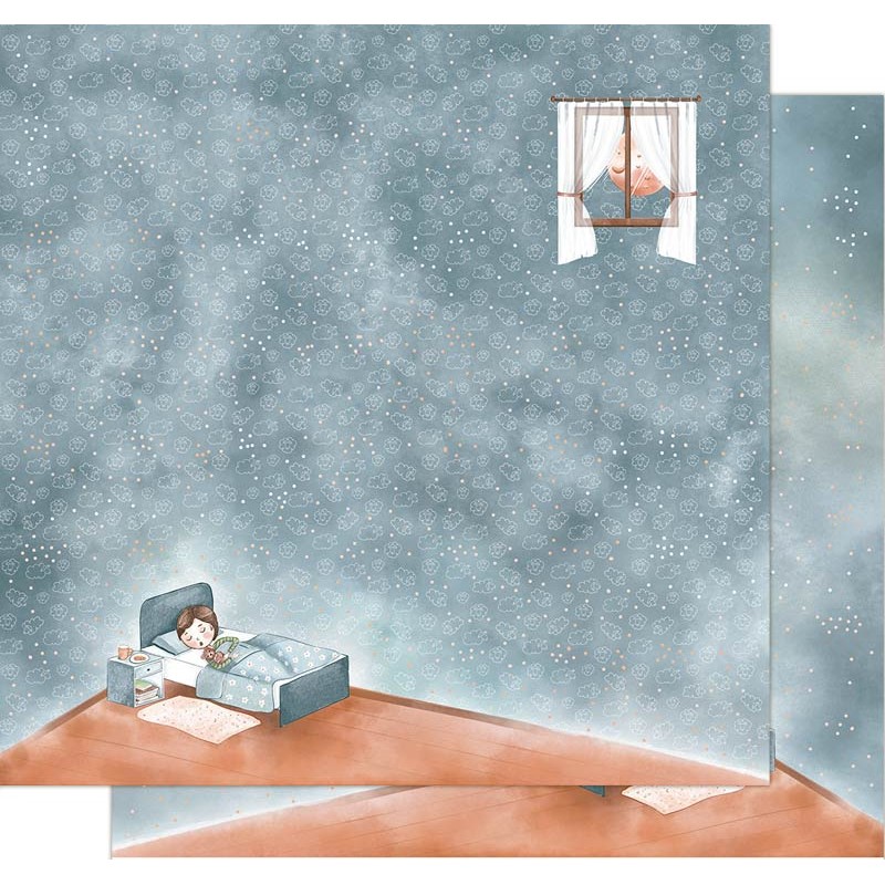 Quarto com criança a dormir e rapazinho na janela do lado de fora