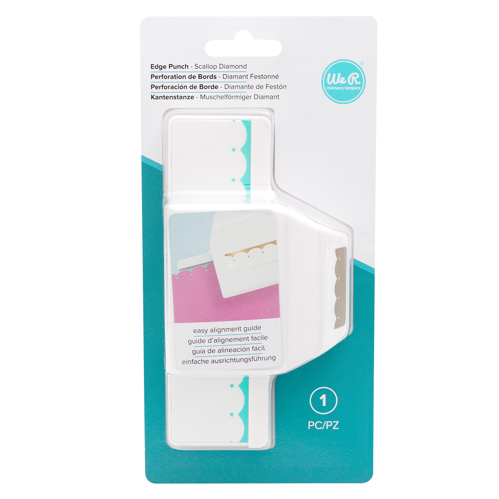 Perfurador de bordas We R Scallop Diamond em embalagem branca e azul