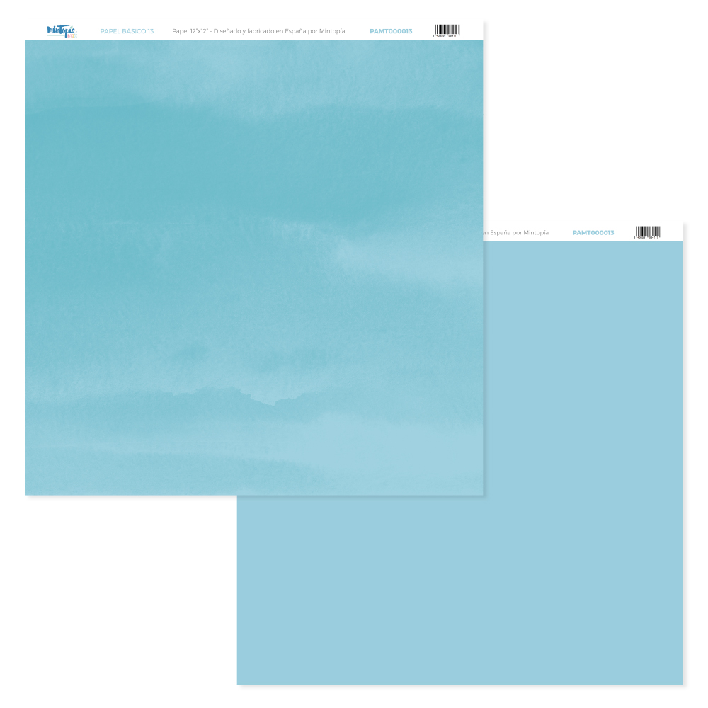 Folhas de papel para scrapbook azul pastel com etiquetas no topo