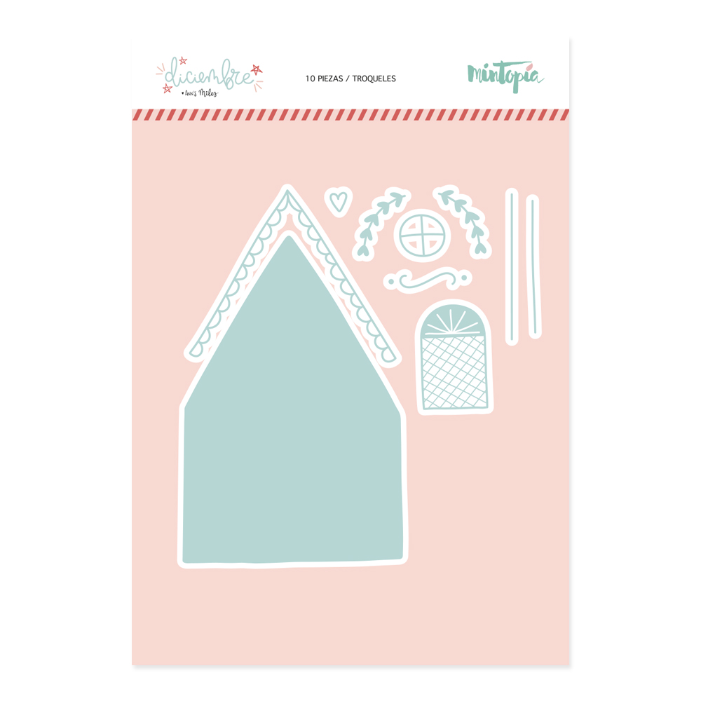 Peças troqueladas para decorações, formas de casa e acessórios em azul claro e branco